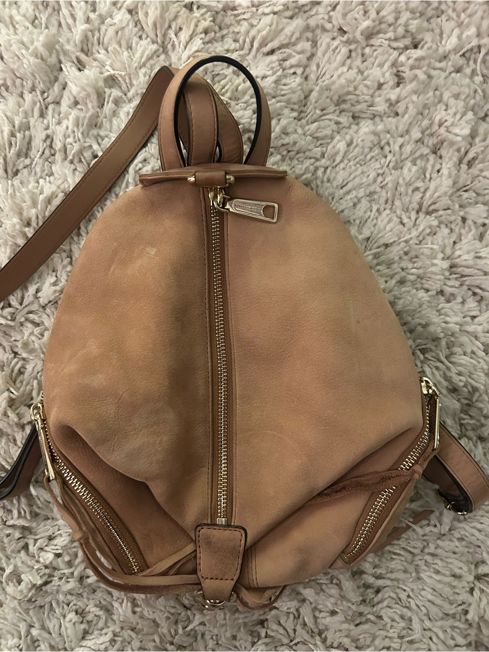 Leather Drawstring Backpack - Tan - Picture 2 of 8